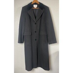 Vtg Worthington Black Wool Full Length Overcoat Size 14 Velvet Collar